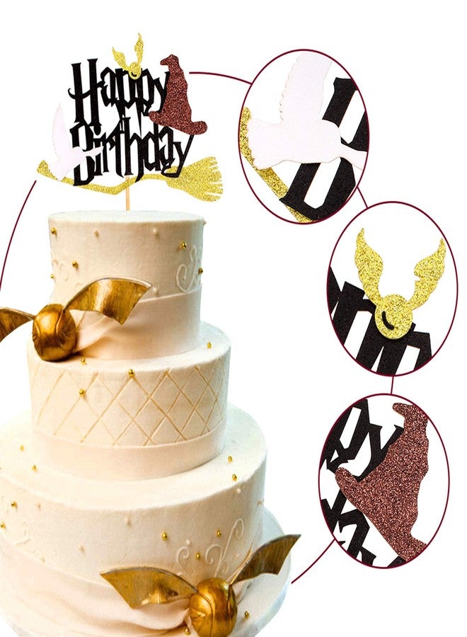Festiko® 1 Pack Wizard Happy Birthday Cake Topper Black Glitter Harry P Inspired Cake Picks Wizard Themed Kids Birthday Party Decorations Supplies - Image 3